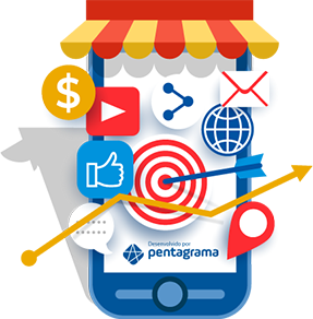 Ilustração de marketing digital e estratégias para e-commerce